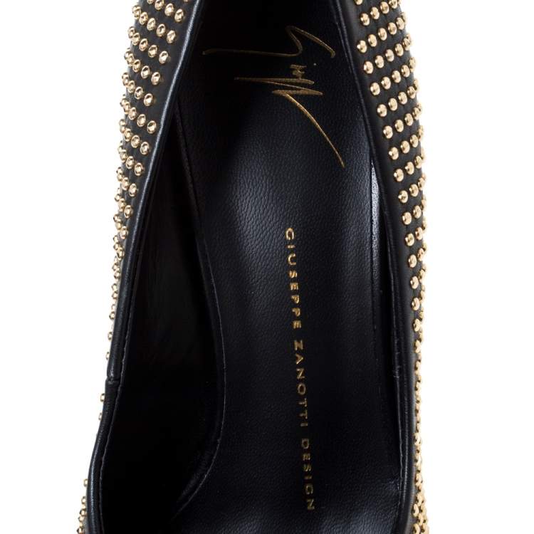 Pre Owned Giuseppe Zanotti Black Leather and Suede Ester Studded Pumps Size 37