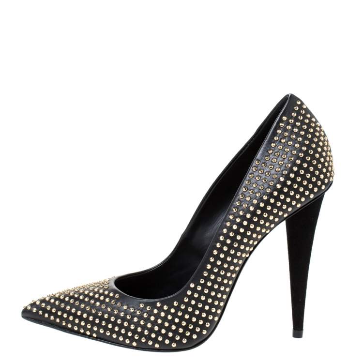 Pre Owned Giuseppe Zanotti Black Leather and Suede Ester Studded Pumps Size 37