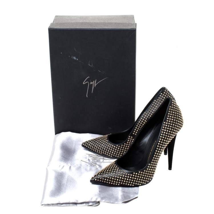 Pre Owned Giuseppe Zanotti Black Leather and Suede Ester Studded Pumps Size 37