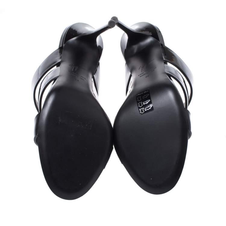 Pre Owned Giuseppe Zanotti Black Patent Leather Strappy Slide Sandals Size 39