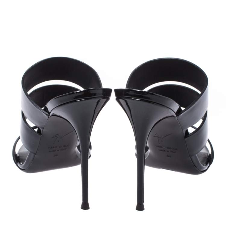 Pre Owned Giuseppe Zanotti Black Patent Leather Strappy Slide Sandals Size 39