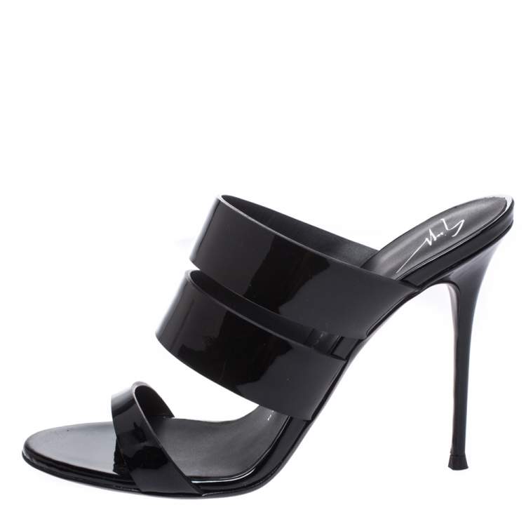 Pre Owned Giuseppe Zanotti Black Patent Leather Strappy Slide Sandals Size 39