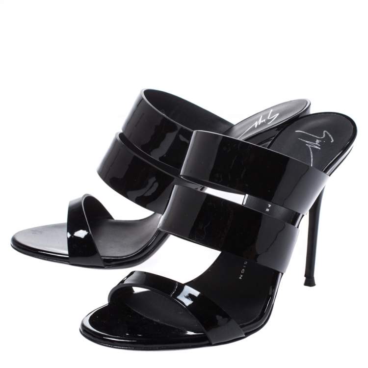 Pre Owned Giuseppe Zanotti Black Patent Leather Strappy Slide Sandals Size 39