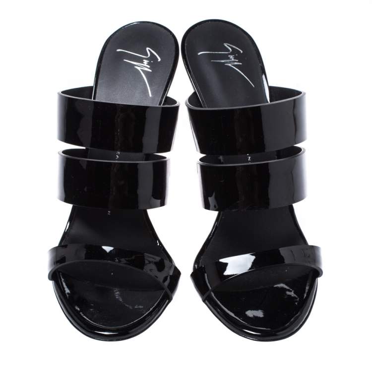Pre Owned Giuseppe Zanotti Black Patent Leather Strappy Slide Sandals Size 39
