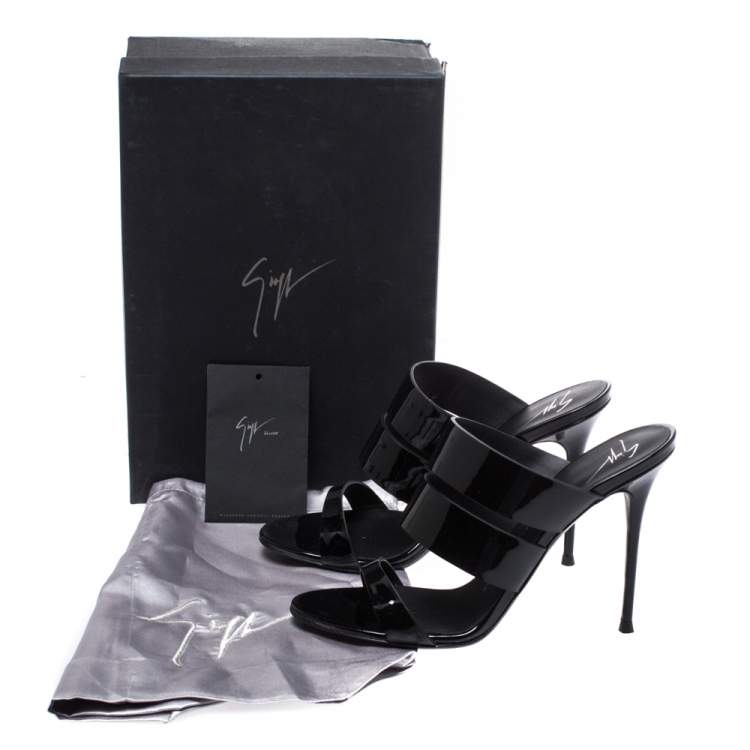 Pre Owned Giuseppe Zanotti Black Patent Leather Strappy Slide Sandals Size 39