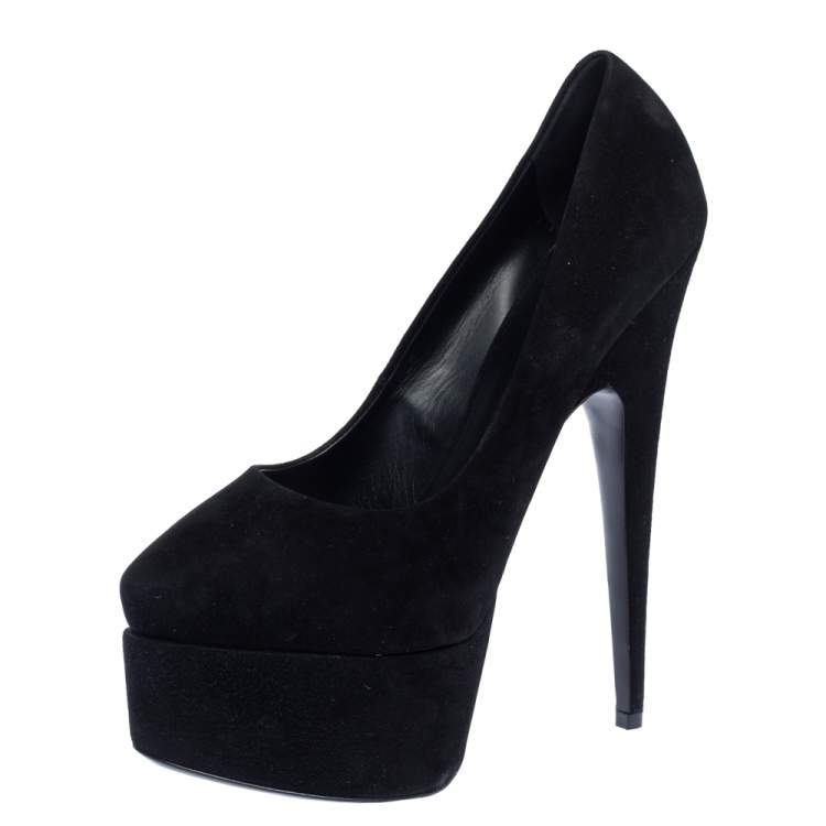 black suede platform pumps