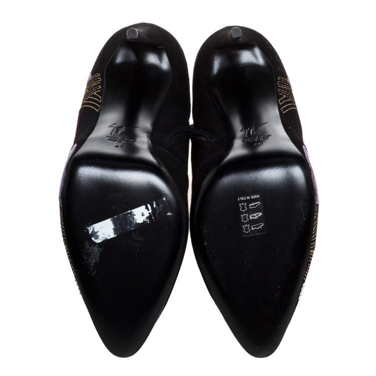 Pre Owned Giuseppe Zanotti Black Suede Patchwork Ankle Boots Size 40