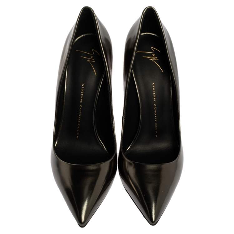 Pre Owned Giuseppe Zanotti Metallic Leather Zip Embellished Pointed Toe Pumps Size 40
