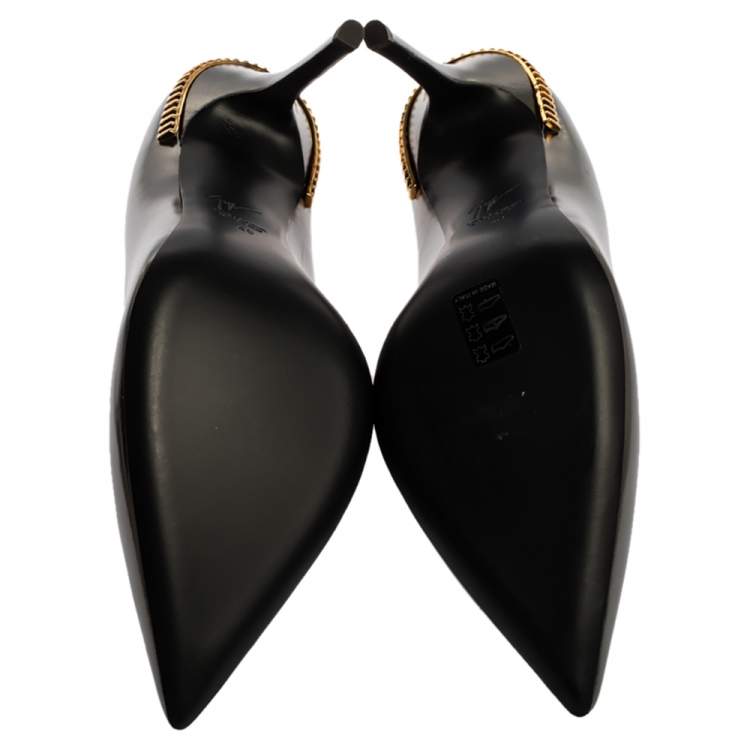 Pre Owned Giuseppe Zanotti Metallic Leather Zip Embellished Pointed Toe Pumps Size 40