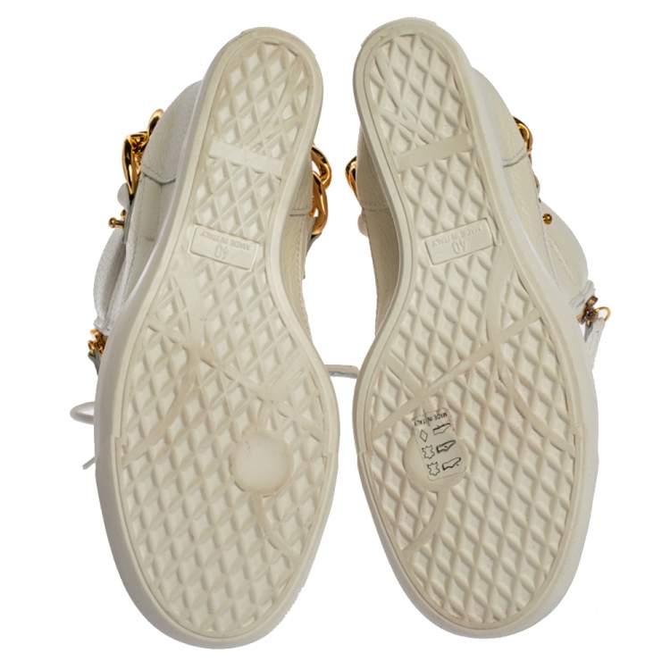 Pre Owned Giuseppe Zanotti White Leather Chain Detail High Top Wedge Sneakers Size 40
