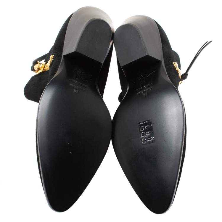 Pre Owned Giuseppe Zanotti Black Suede Side Zip Ankle  Boots Size 37