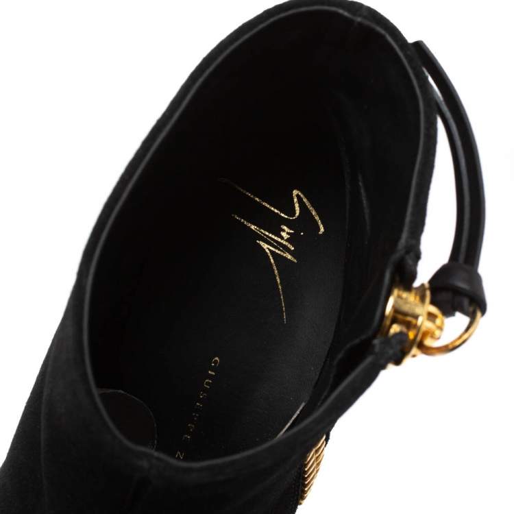Pre Owned Giuseppe Zanotti Black Suede Side Zip Ankle  Boots Size 37
