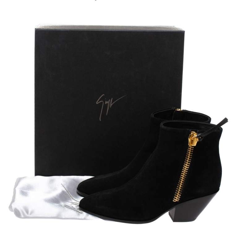 Pre Owned Giuseppe Zanotti Black Suede Side Zip Ankle  Boots Size 37