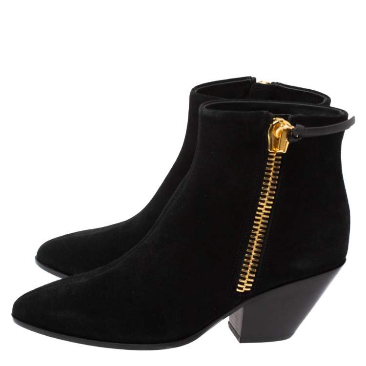 Pre Owned Giuseppe Zanotti Black Suede Side Zip Ankle  Boots Size 37