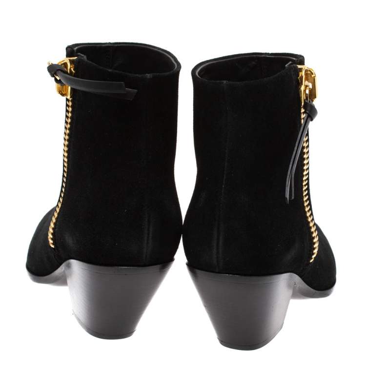 Pre Owned Giuseppe Zanotti Black Suede Side Zip Ankle  Boots Size 37