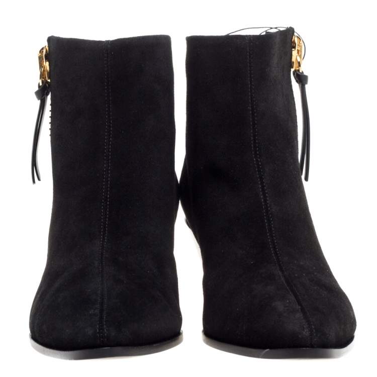 Pre Owned Giuseppe Zanotti Black Suede Gold Zipper Ankle Boots Size 37.5