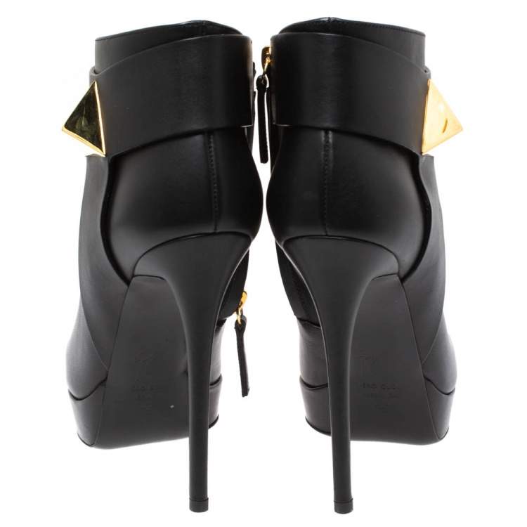 Pre Owned Giuseppe Zanotti Black Leather Emi Birel Ankle Boots Size 36