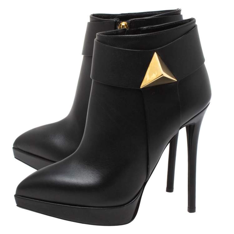 Pre Owned Giuseppe Zanotti Black Leather Emi Birel Ankle Boots Size 36