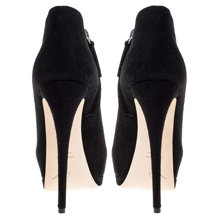 Pre Owned Giuseppe Zanotti Black Suede Booties Size 35
