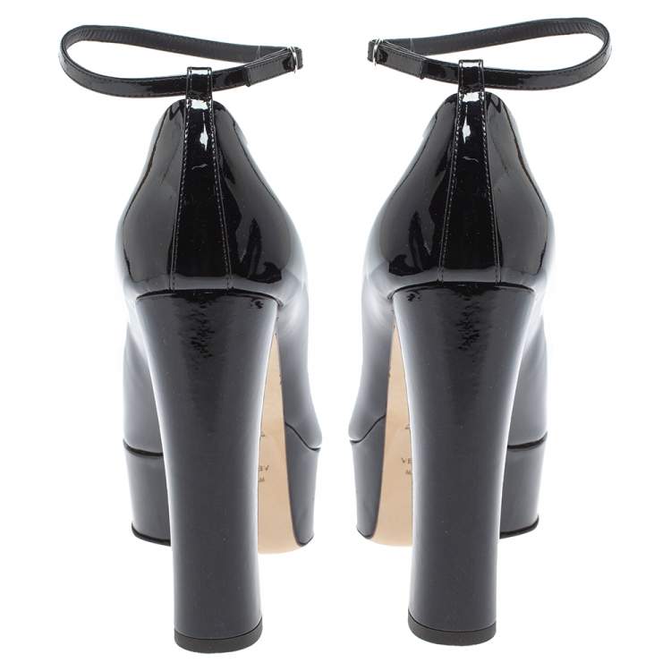 Pre Owned Giuseppe Zanotti Black Patent Leather Platform Peep Toe Ankle Cuff Pumps Size 40