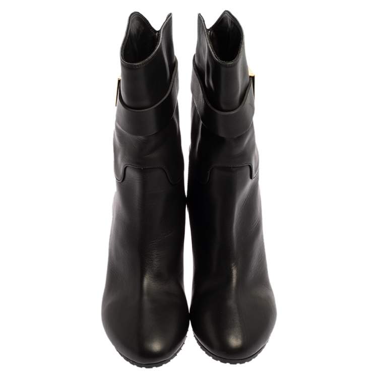 Pre Owned Giuseppe Zanotti Black Leather Block Heel Ankle Booties Size 38
