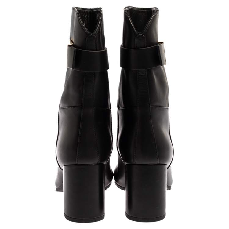 Pre Owned Giuseppe Zanotti Black Leather Block Heel Ankle Booties Size 38