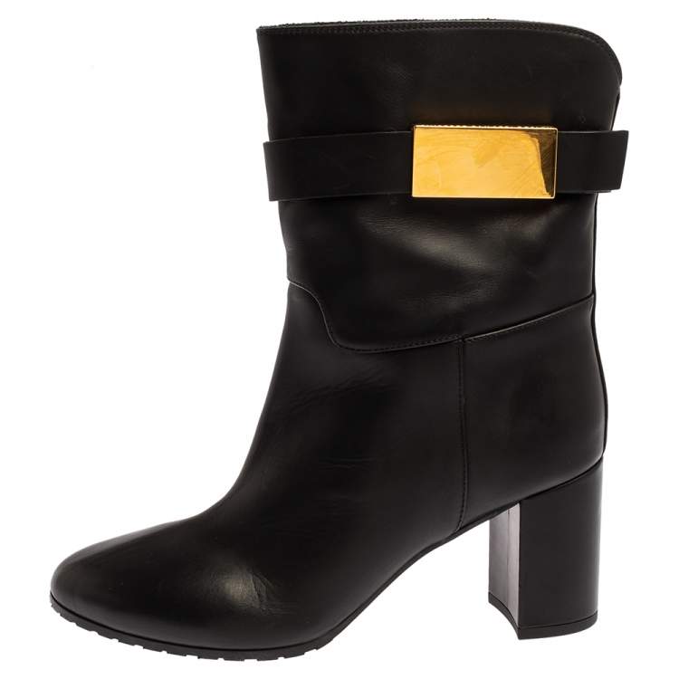 Pre Owned Giuseppe Zanotti Black Leather Block Heel Ankle Booties Size 38