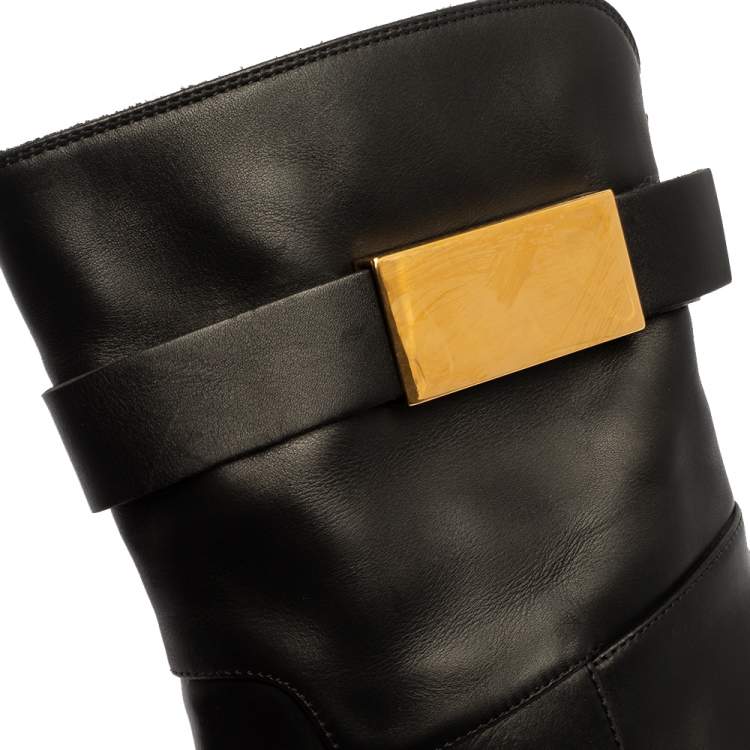 Pre Owned Giuseppe Zanotti Black Leather Block Heel Ankle Booties Size 38