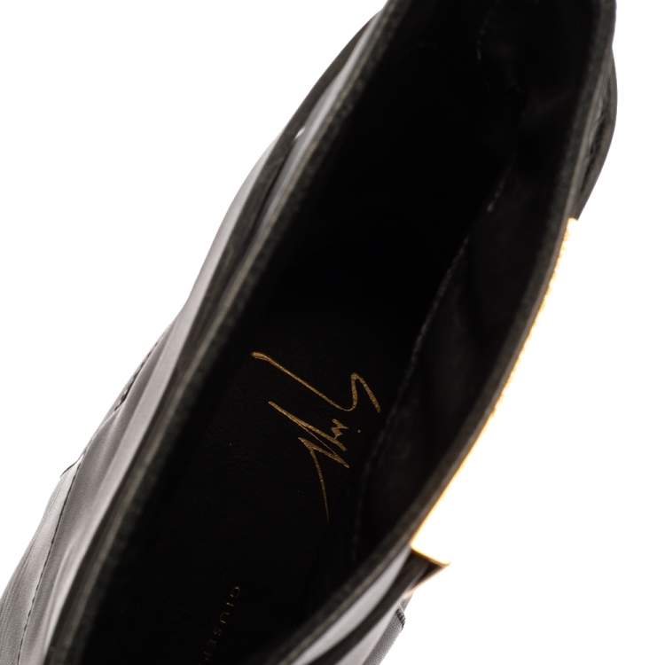 Pre Owned Giuseppe Zanotti Black Leather Block Heel Ankle Booties Size 38