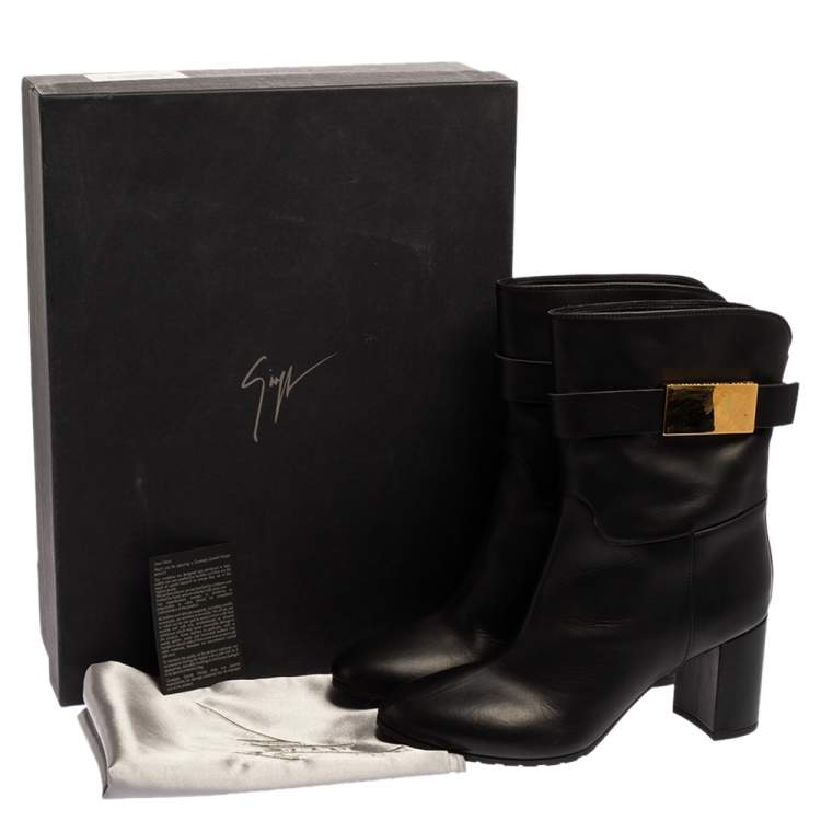 Pre Owned Giuseppe Zanotti Black Leather Block Heel Ankle Booties Size 38