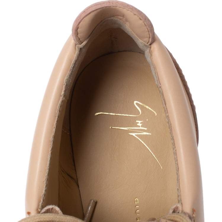 Pre Owned Giuseppe Zanotti Beige Leather Low Top Wedge Sneakers Size 41