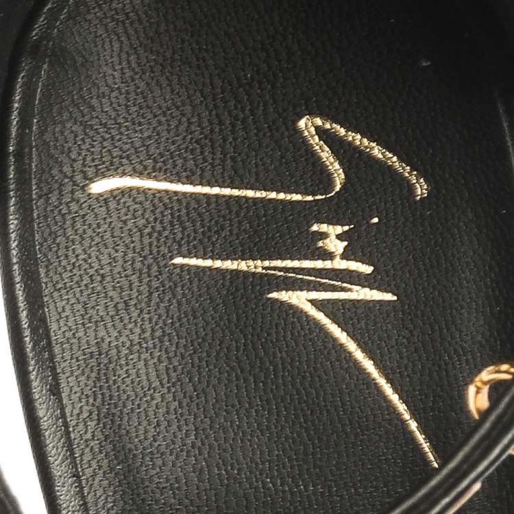 مملوكة مسبقًا Giuseppe Zanotti Black Leather Eyelet Ankle Strap Wedge Sandals Size 36