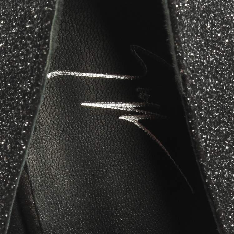 Pre Owned Giuseppe Zanotti Black Glittered Suede Open Toe Platform Pumps Size 39
