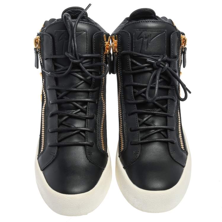 Pre Owned Giuseppe Zanotti Black Leather Wings High Top Sneakers Size 41