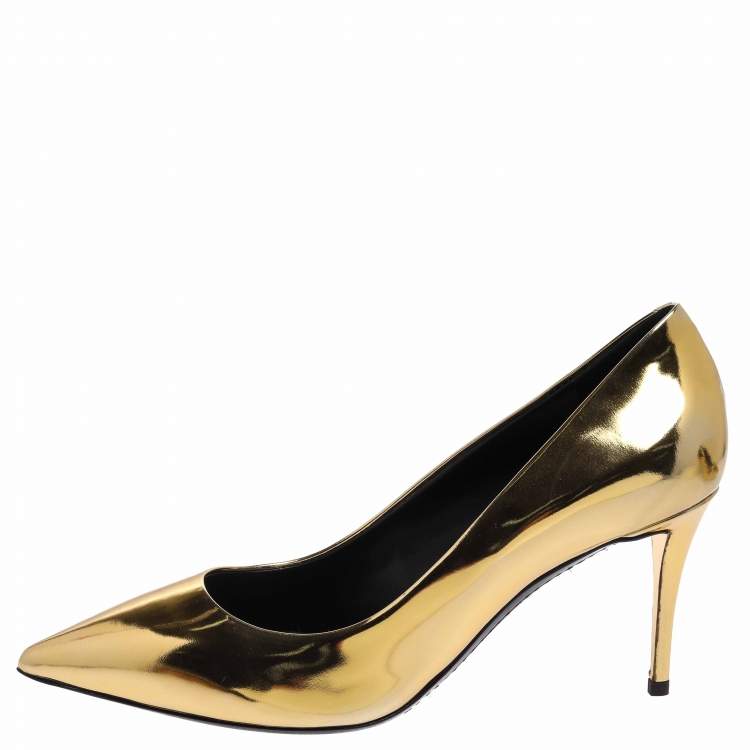 Pre Owned Giuseppe Zanotti Metallic Gold Leather Pointed Toe Pumps Size 38