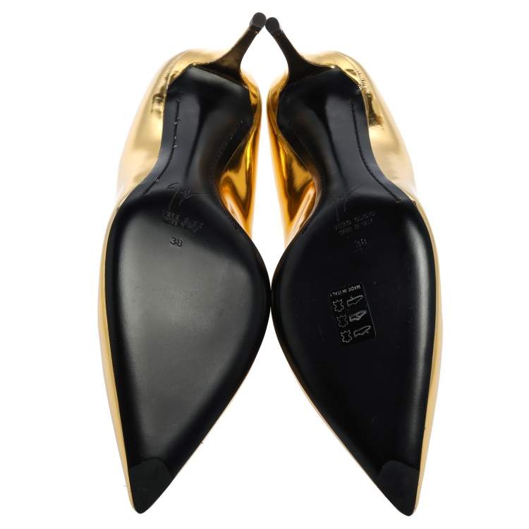 Pre Owned Giuseppe Zanotti Metallic Gold Leather Pointed Toe Pumps Size 38
