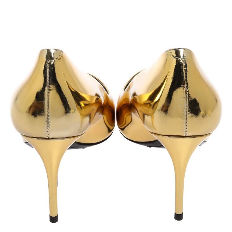 Pre Owned Giuseppe Zanotti Metallic Gold Leather Pointed Toe Pumps Size 38