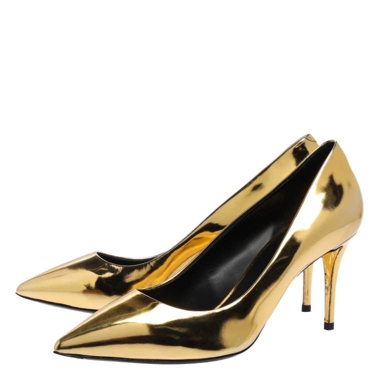 Pre Owned Giuseppe Zanotti Metallic Gold Leather Pointed Toe Pumps Size 38