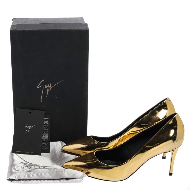 Pre Owned Giuseppe Zanotti Metallic Gold Leather Pointed Toe Pumps Size 38
