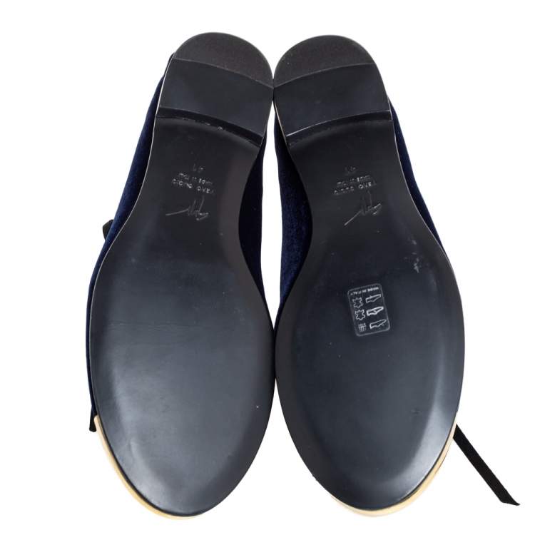 Pre Owned Giuseppe Zanotti Blue Velvet Gold Tone Cap Toe Oxford Flats Size 41