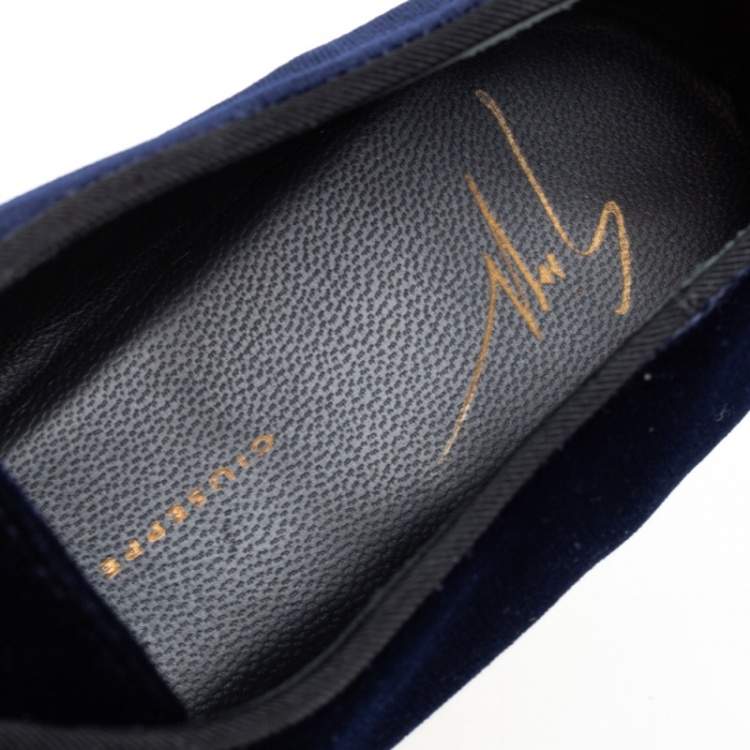 Pre Owned Giuseppe Zanotti Blue Velvet Gold Tone Cap Toe Oxford Flats Size 41