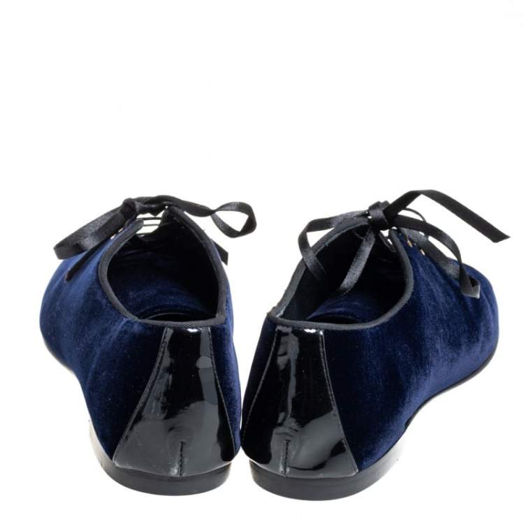 Pre Owned Giuseppe Zanotti Blue Velvet Gold Tone Cap Toe Oxford Flats Size 41