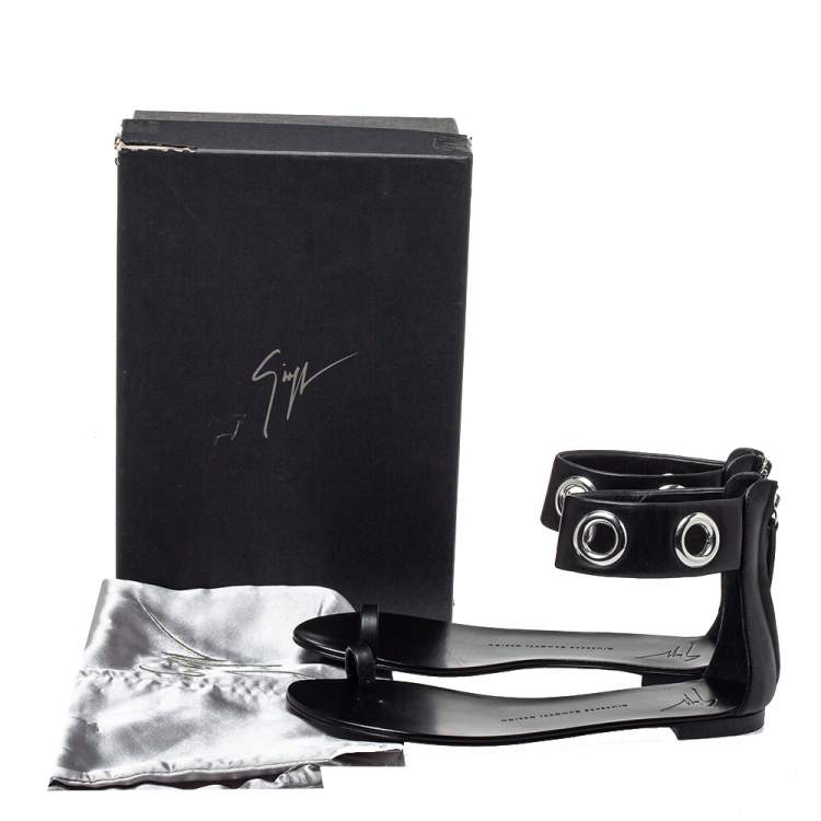 Pre Owned Giuseppe Zanotti Black Leather Ankle Strap Sandals Size 39
