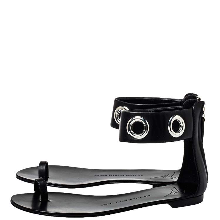 Pre Owned Giuseppe Zanotti Black Leather Ankle Strap Sandals Size 39