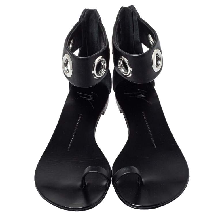 Pre Owned Giuseppe Zanotti Black Leather Ankle Strap Sandals Size 39