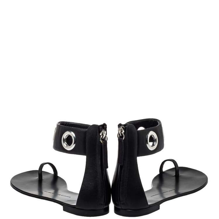 Pre Owned Giuseppe Zanotti Black Leather Ankle Strap Sandals Size 39