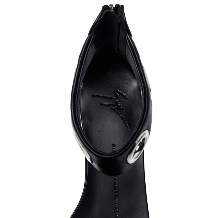 Pre Owned Giuseppe Zanotti Black Leather Ankle Strap Sandals Size 39