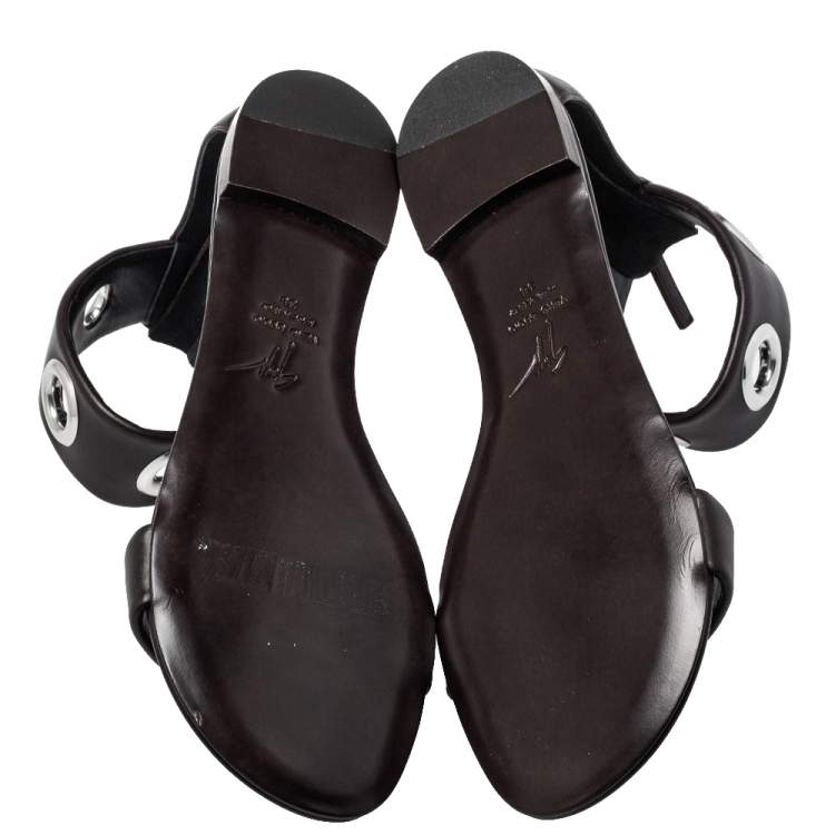 Pre Owned Giuseppe Zanotti Brown Leather Flat Ankle Cuff Sandals Size 38