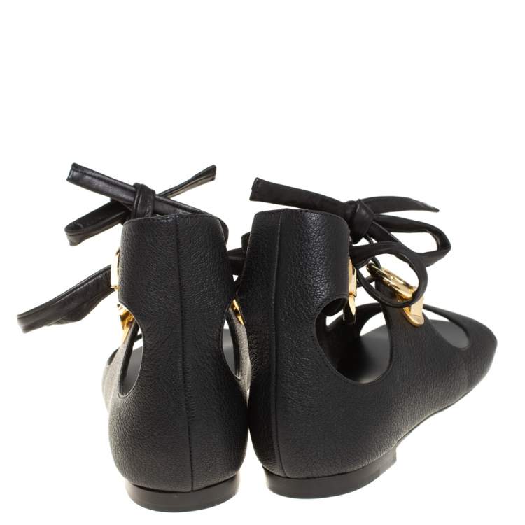 Pre Owned Giuseppe Zanotti Black Leather Flat Ankle Wrap Sandals Size 38