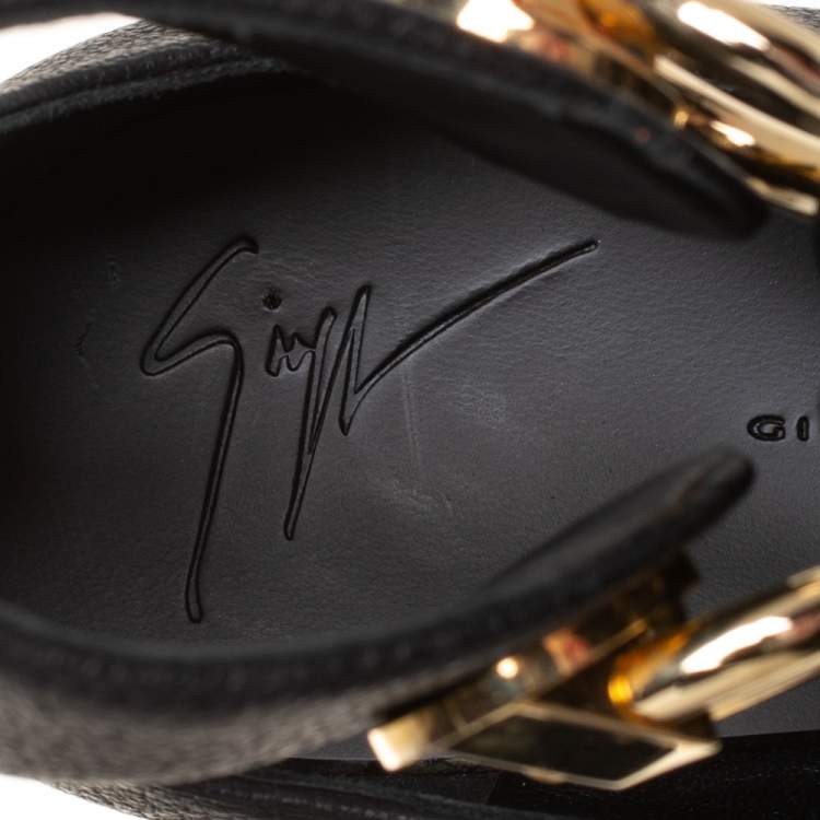 Pre Owned Giuseppe Zanotti Black Leather Flat Ankle Wrap Sandals Size 38